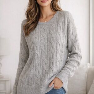 VIGOSS Gray Cable Knit Crewneck Sweater Cozy Core Classic Fall Winter Pullover